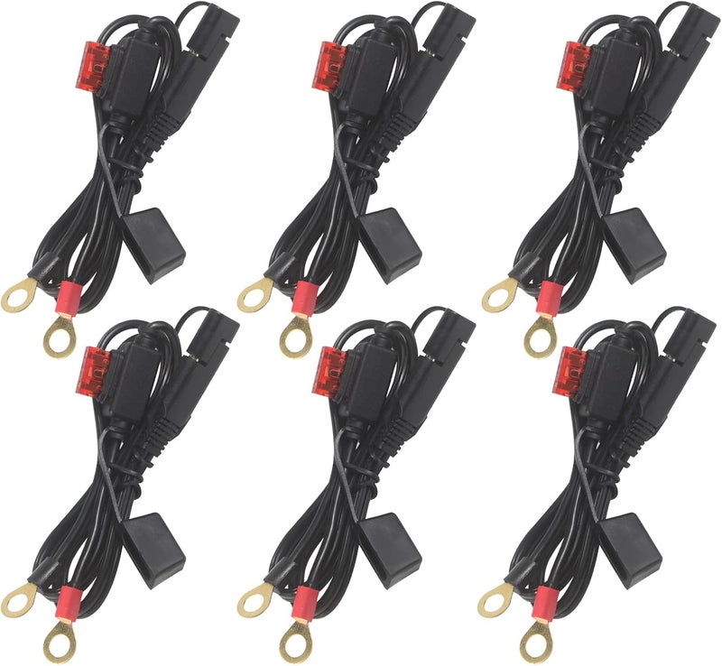 SPARKING [ 6 PACK] Sae to O Ring Terminal Harness 2FT - Sae Eyelet Ring Terminal Cable 16awg Motorcycle Battery Trickle Charger Extension Cord with Sae Battery Terminal Quick Connect Disconnect Connector - Image 1